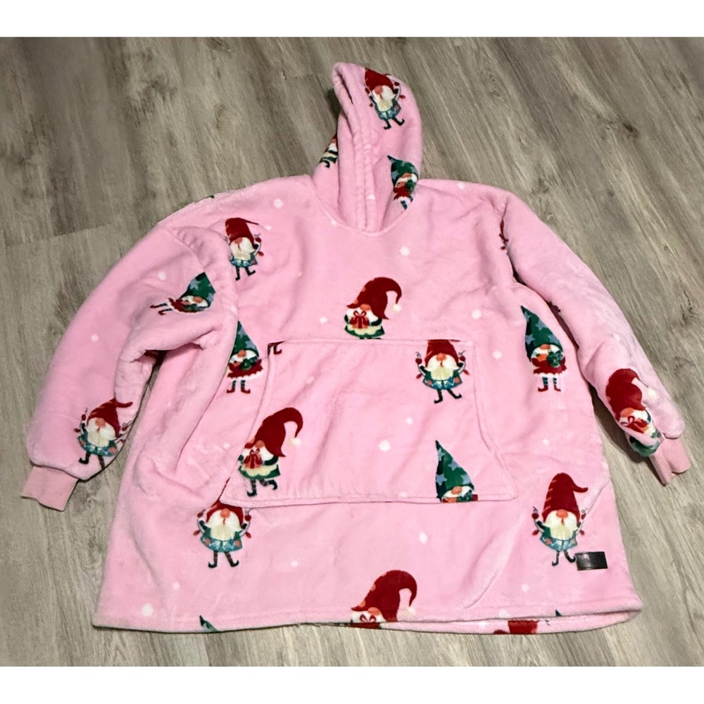 Solaris Pink Gnome Christmas Wearable Blanket Hoodie Oversized Sherpa Lined
